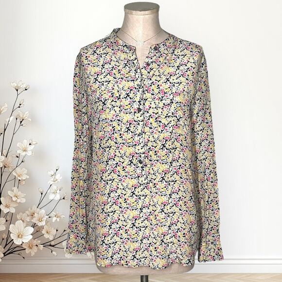 EQUIPMENT 100% Silk Hi-Low Floral Popover Blouse Split Neck Ava Relaxed Pink S - Picture 1 of 11